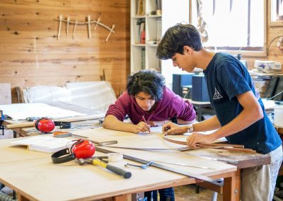 Students woodworking at Brockwood Park School