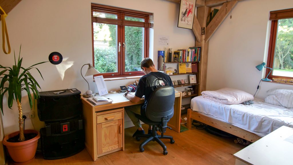 A student in his accommodation at Brockwood Park School