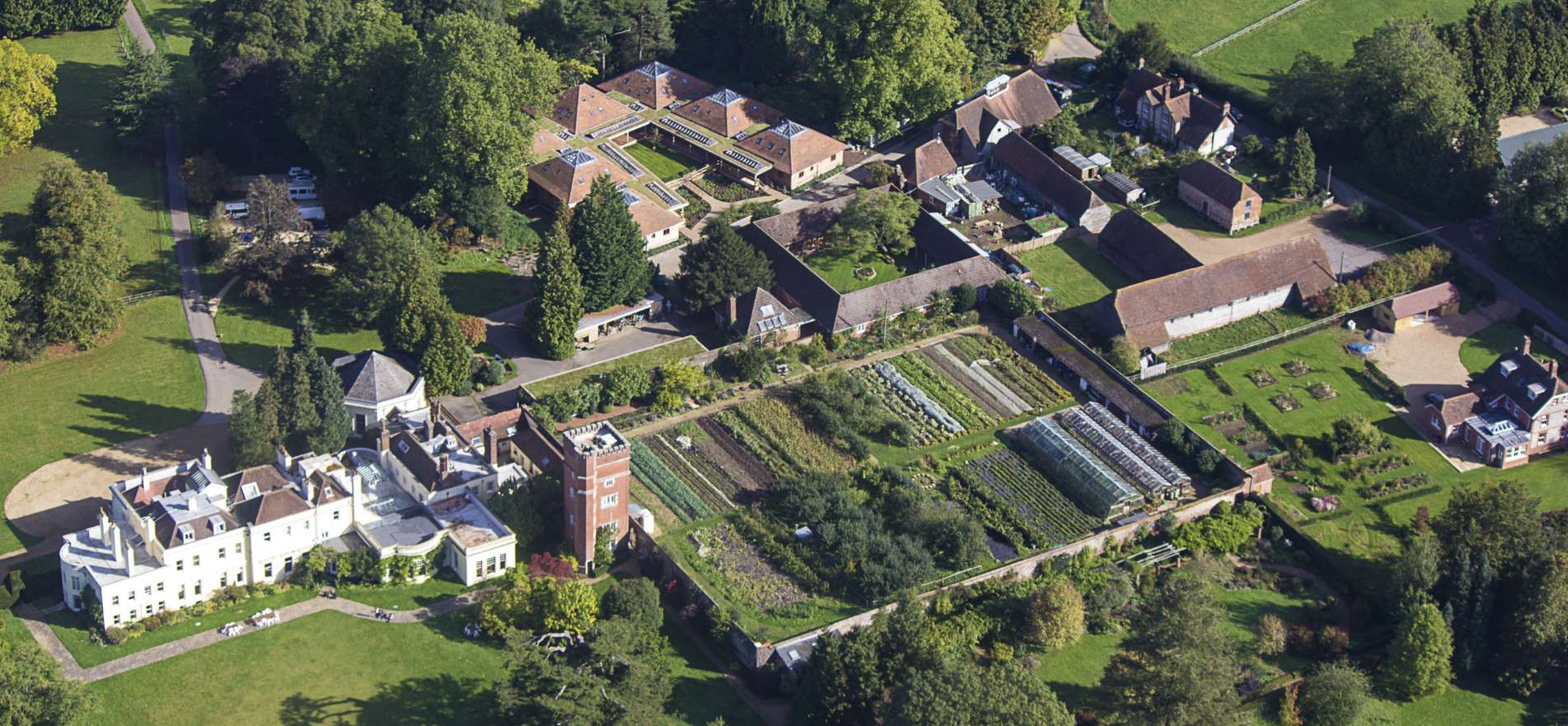 Aerial view of Brockwood Park School, Hampshire, UK