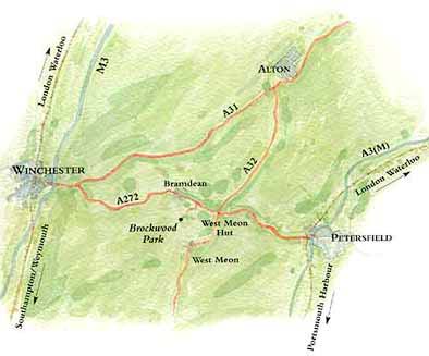 Hand drawn map showing how to get to Brockwood Park School