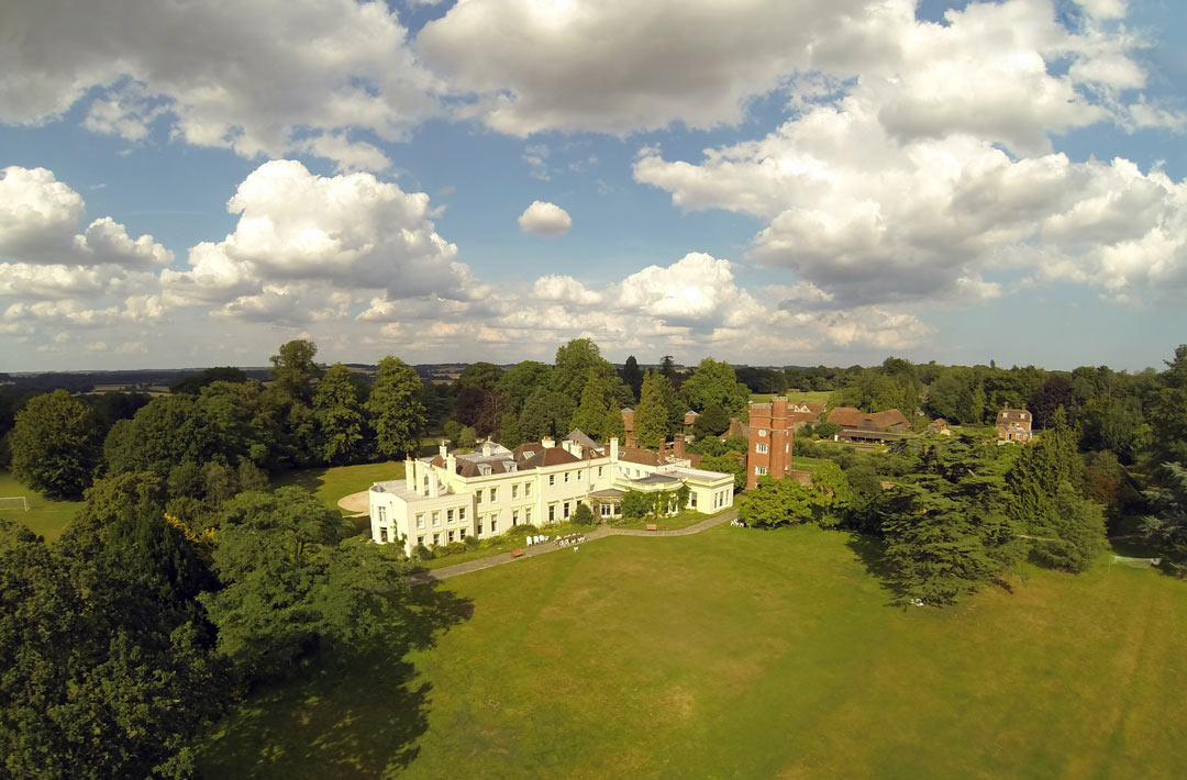 An aerial view of Brockwood Park School on a sunny day