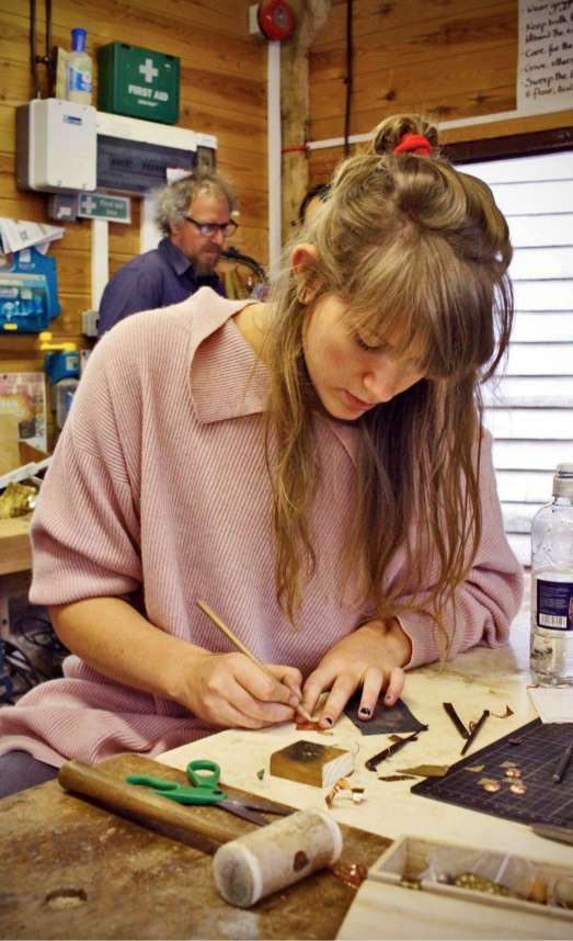 Student woodworking at Brockwood Park School