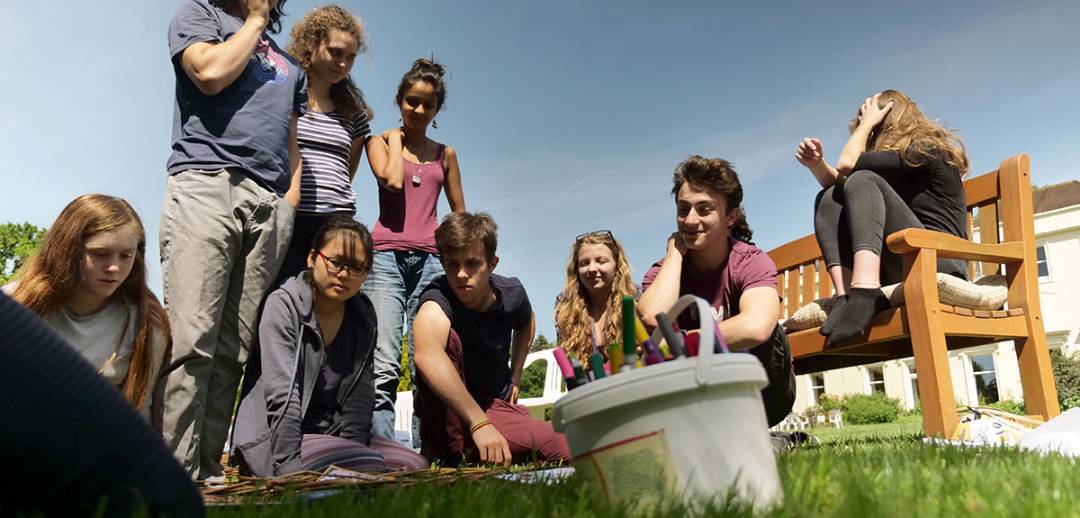 Brockwood Park School students in the lawn