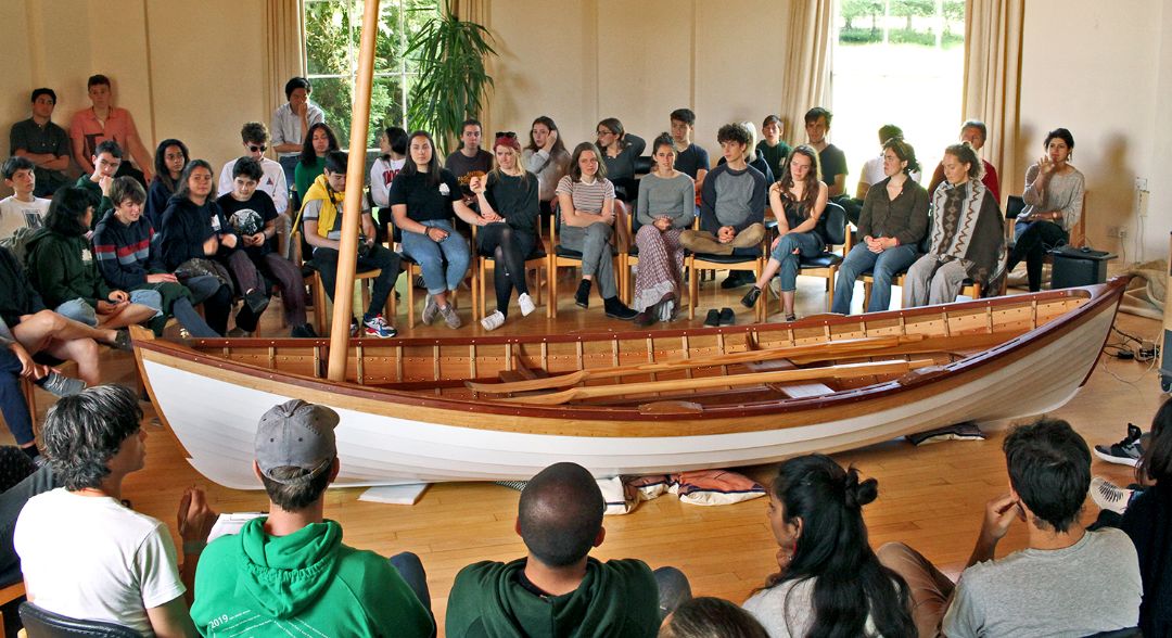 Brockwood Park School students in the assembly hall